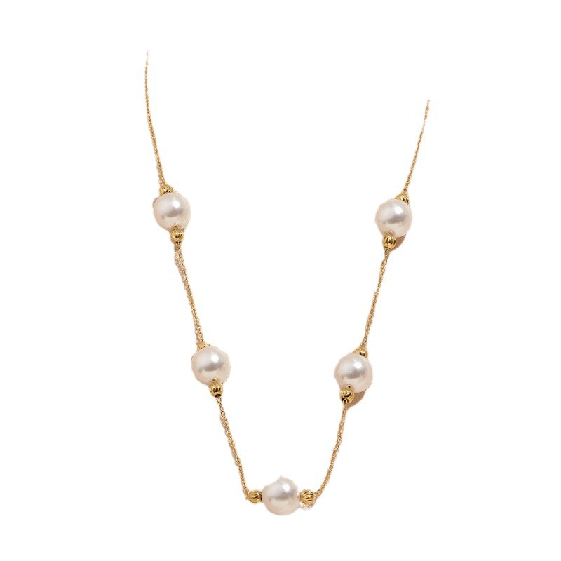 Cruz-frontera exquisita perla bola de acero collar de acero de titanio nicho femenino joyería de acero inoxidable Luz de lujo todo partido colgante fabricante