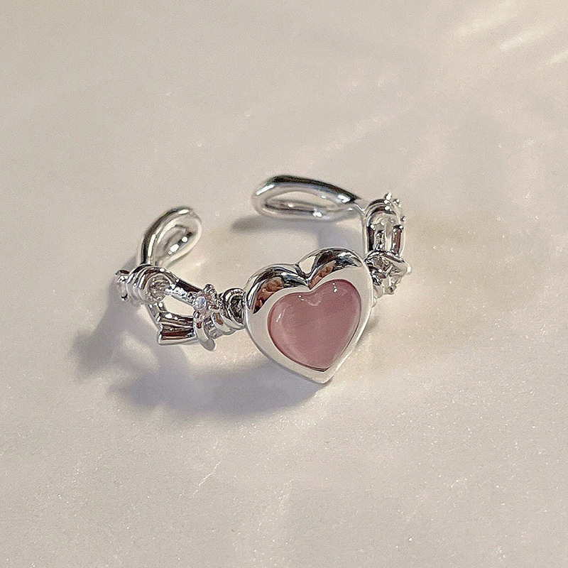 Wholesale Sweet Geometric Heart Shape Bow Knot Copper Plating Inlay Zircon Open Rings display picture 4