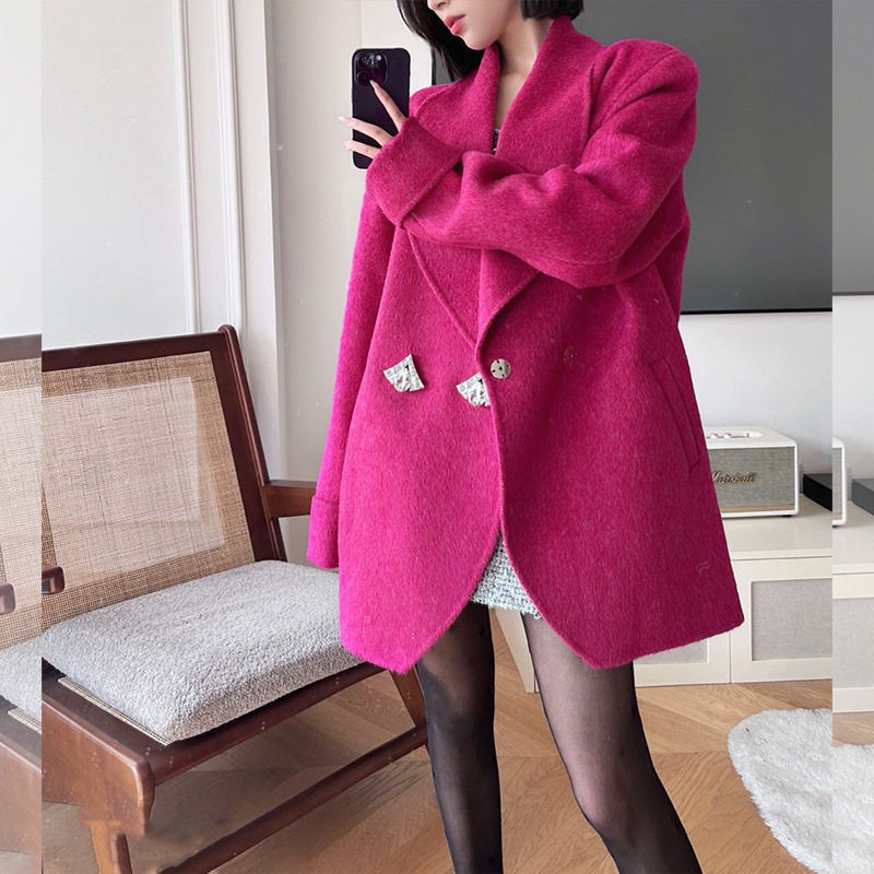 [Suzhi Snow Velvet] Cocoon-Shaped Large Lapel Diamond Button Double Fabric Woolen Coat