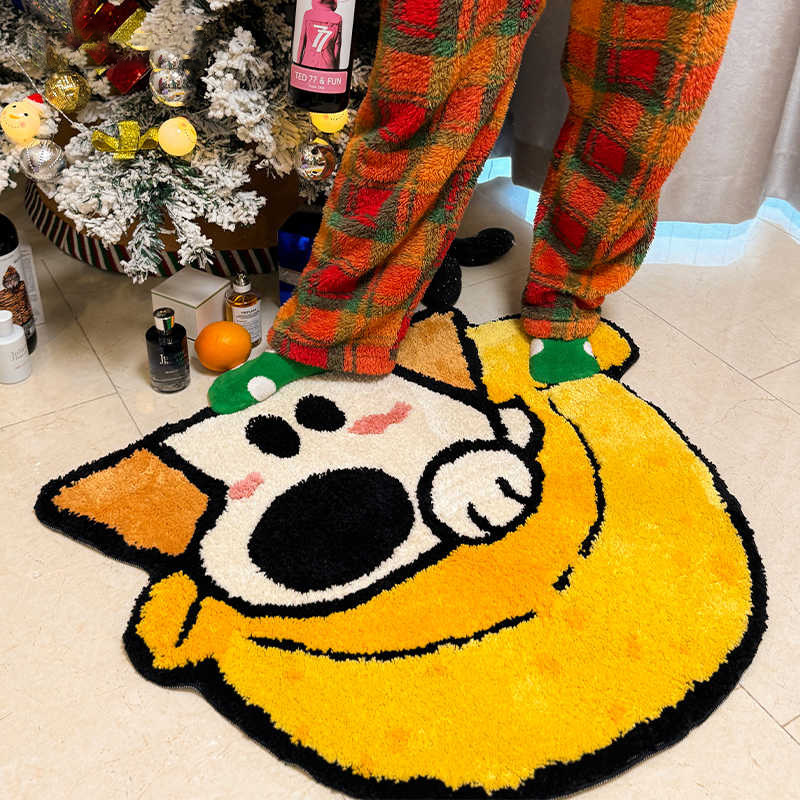 漫画かわいい子犬植毛子供部屋寝室ベッドサイドブランケットリビングルームカーペット浴室吸収性フロアマット|undefined