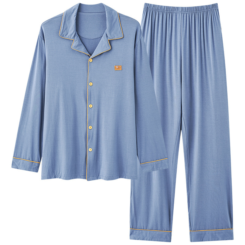 Pajama de pareja de primavera y otoño delgado moda pantalones de manga larga cardigan juvenil simple conjunto de ropa casera casual