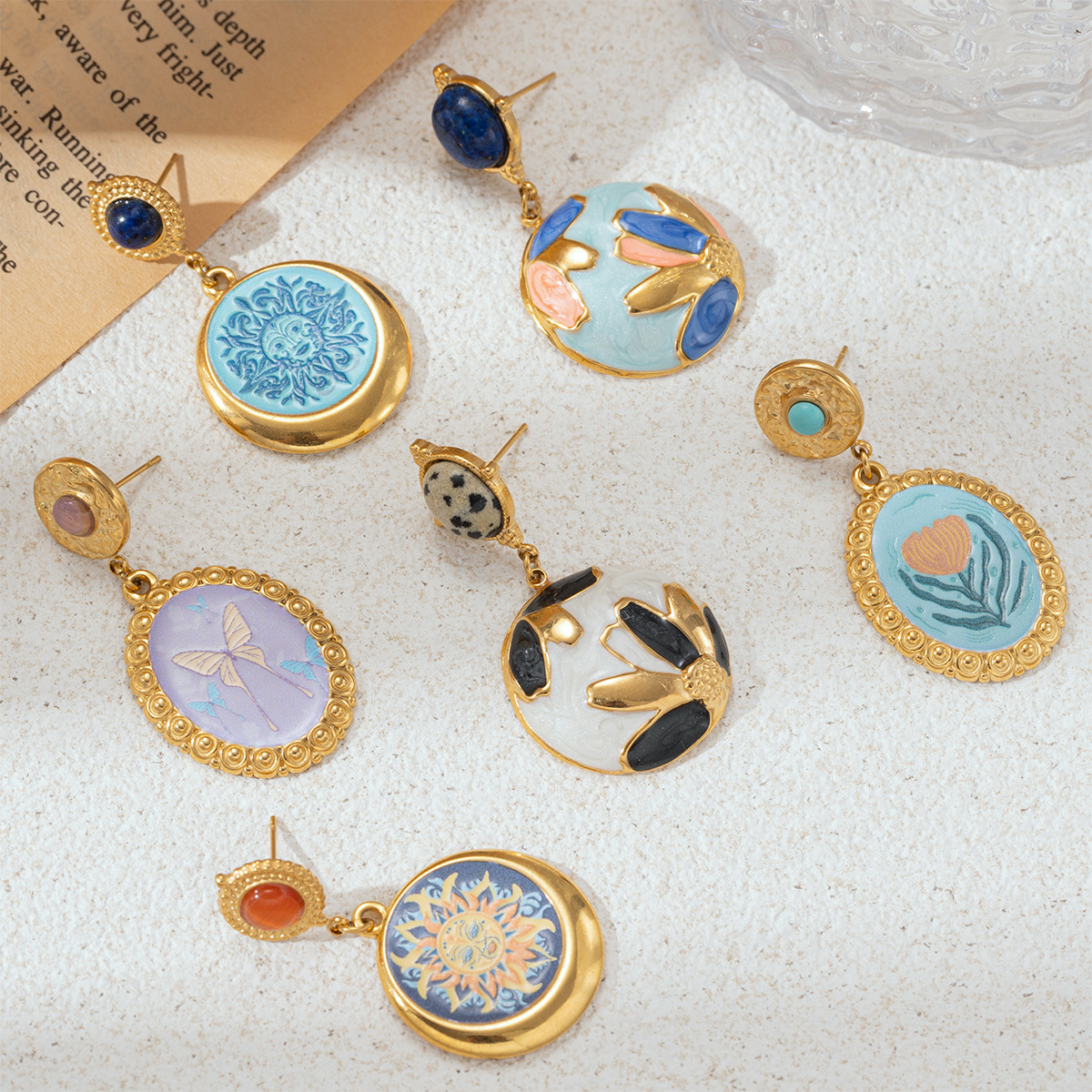 TENA europa y americana pendientes de acero inoxidable mujeres no decoloración versátil de goteo de aceite a mano flores de acero de titanio joyería pendientes