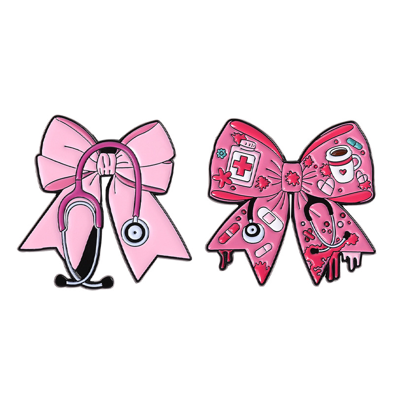 Cross-Border New Personalized Medical Nurse Doctor Stethoscope Brooch Creative Cartoon Cute Pink Bow Badge