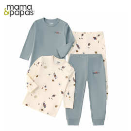 跨境代发秋款婴儿印花家居服混色长袖上衣T恤长裤四件包外贸童装
