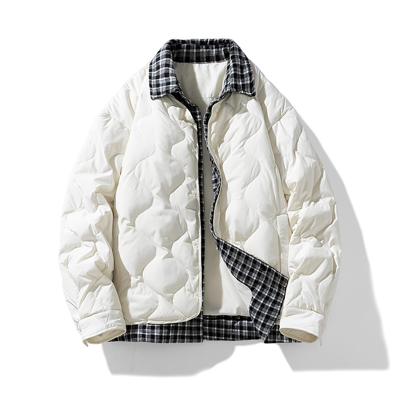 Trajes de invierno transfronterizos falsos de dos piezas de camisa ligera tipo chaqueta de plumón para hombres 2025 invierno chaqueta blanca suelta grande