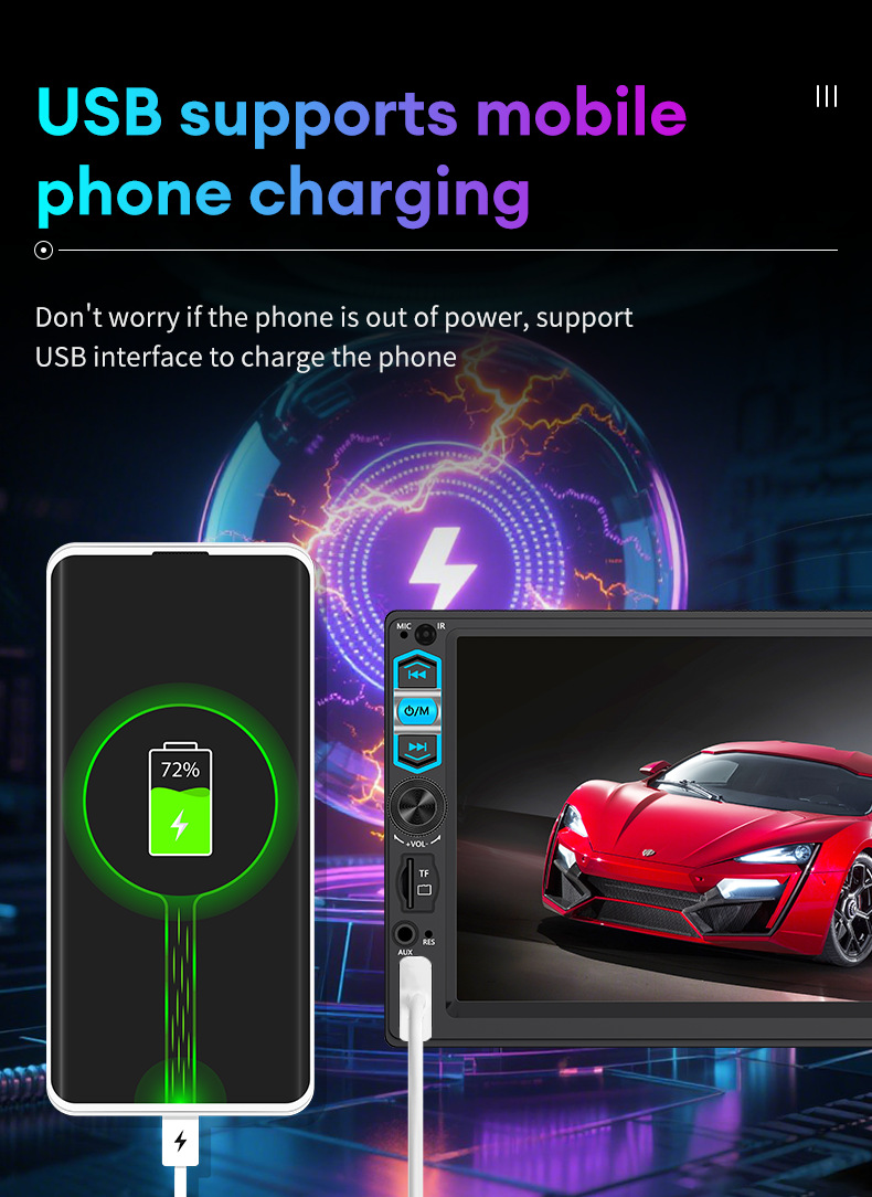 7inch Mp5 Player Car Display Screen Portable Fm Reversing Rear View Bluetooth Connection Hd 1080
