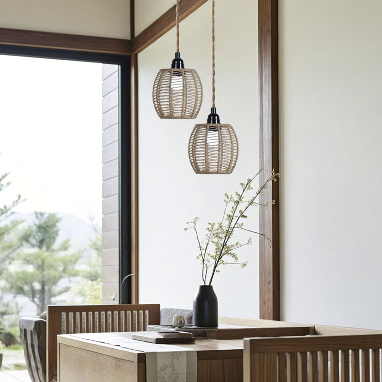 Cuerda de papel, candelabro tejido a mano, pantalla de lámpara, sala de estar, restaurante de olla caliente, restaurante de barbacoa, casa de familia, decoración creativa de iluminación japonesa
