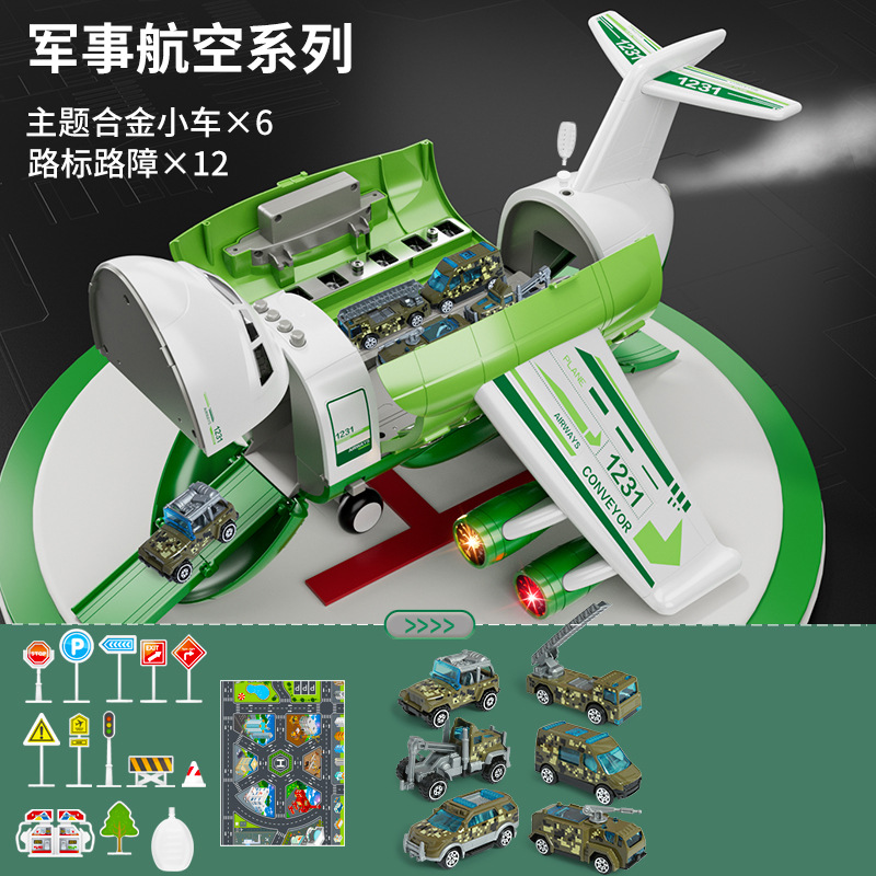 Multi-funcional de aviones grandes de simulación de juguete modelo de almacenamiento de aviones de música pista de almacenamiento de inercia niños coche de juguete