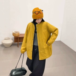 琪镌绘制圆领两面穿棉服外套女2026秋冬新款宽松大码棉衣女