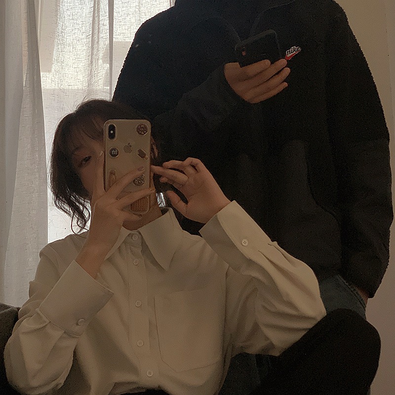 帮手主图-灯芯绒加厚白色衬衫女设计感小众秋冬新款学生宽松叠穿