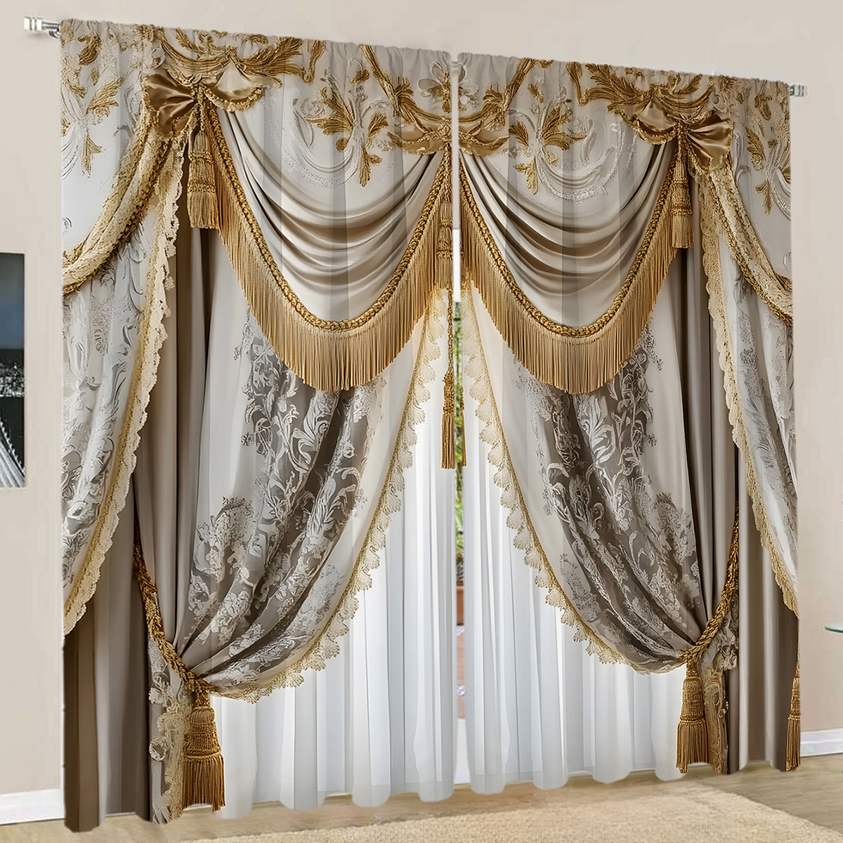 2PCS cortinas europeas cortinas cortinas serie de navidad fábrica de cortinas de impresión digital 3D cortinas transfronterizas de Amazon