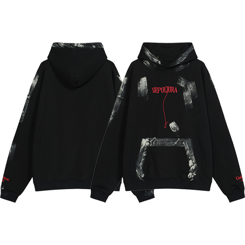 El otoño y el Invierno nuevo Undermycar angustiado lavado destruido cartas bordadas hombres y mujeres sueltos chaqueta de suéter con capucha