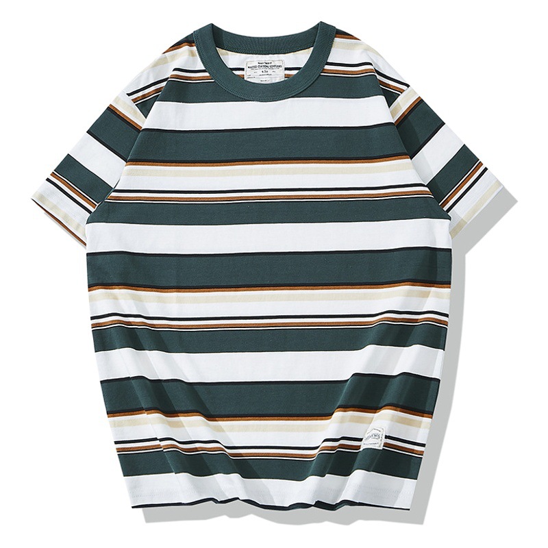 OKONKWO SS ameikaji 230g grueso pesado cuello redondo camiseta mar espíritu camisa rayas manga corta camiseta