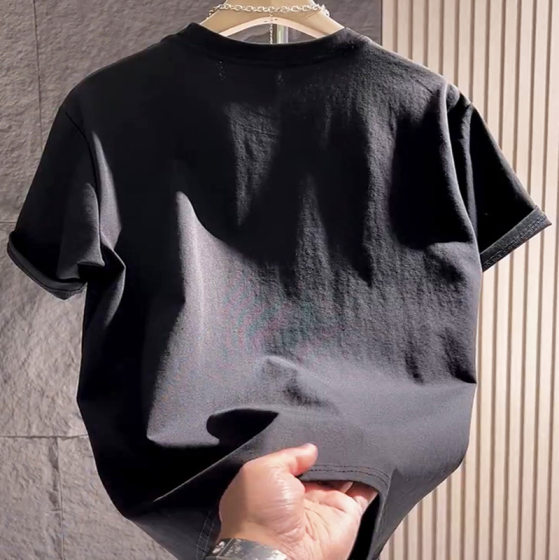 2025 Summer New High-end Short-sleeved T-shirt Men's American Embroidery Trendy Men's White Trendy Brand Half-sleeved Clothes