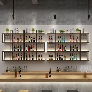 Simple Bar Counter Wine Cabinet Wall Hanging Restaurant Wine Rack Wall Hanging Wall Storage Rack Creative Color-changing Luminous Iron Storage Rack