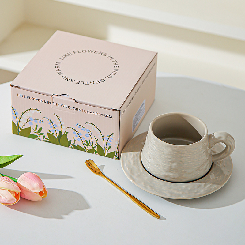 Tazas de café de cerámica de piedra de alta calidad, platos de oficina, tazas de café lujosas, copas de desayuno, regalo de mano.