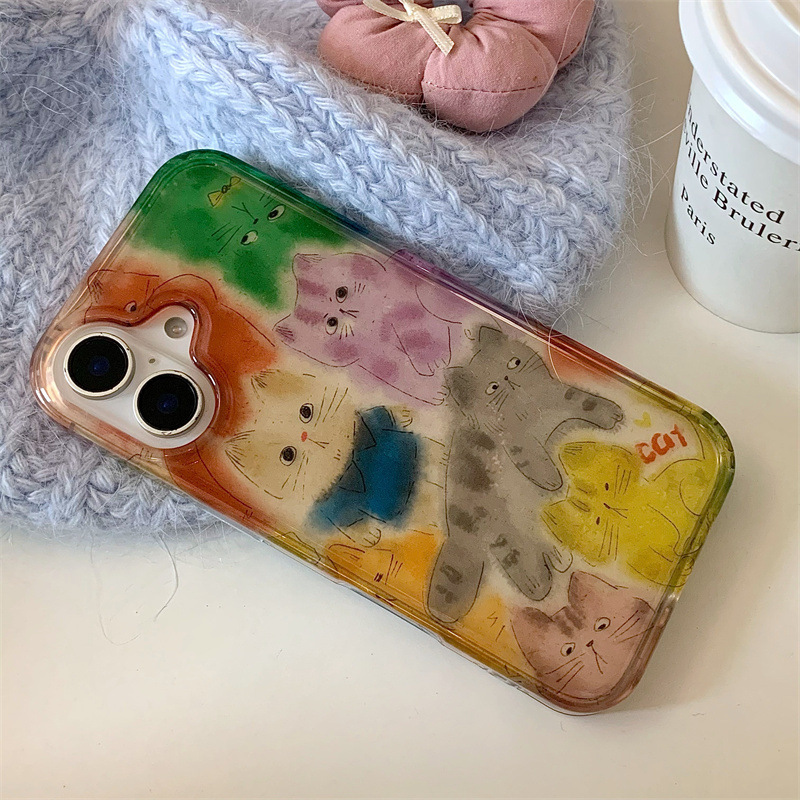 Divertido gato de graffiti de color para iphone16ProMax Apple 14 funda para teléfono móvil 15 femenino 13 nuevo 15PM