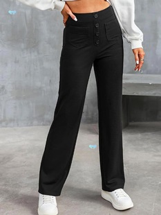 Multicolor Stretched High Waisted Button Front Straight Leg