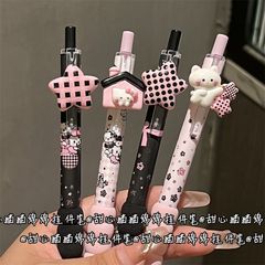 甜心猫猫绵绵挂件笔ins风高颜值按动式少女心学生考试刷题笔黑色