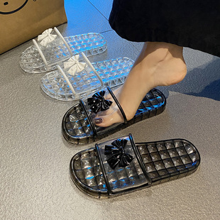 Bow High-looking Fashionable Transparent Crystal Shoes Summer Women's Outer Wear Internet Celebrity Super Hot Crystal Sandals Women's Slippers Women