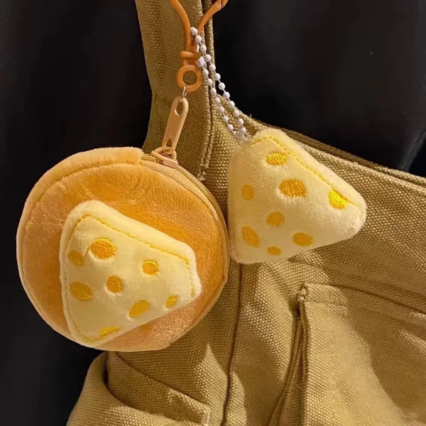 New Cartoon Plush Cheese Headphone Bag Coin Purse Plush Bag Pendant Super Cute Cheese Headphone Bag Pendant