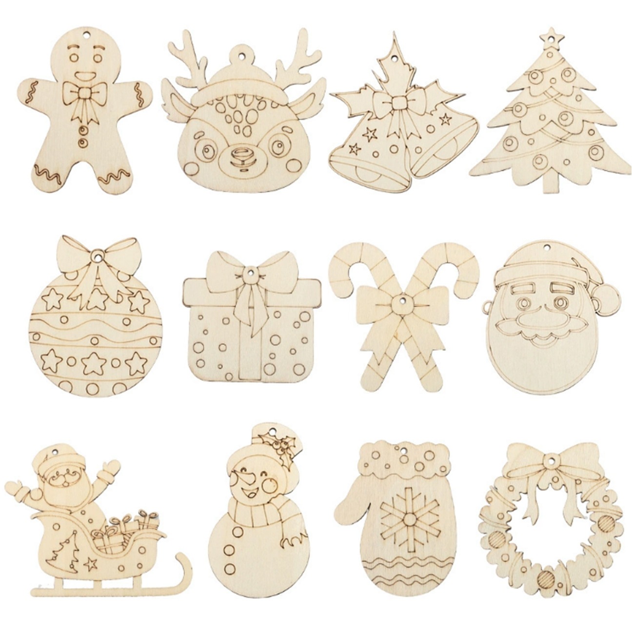 Christmas hand-painted wooden decorative wood chip ornaments, graffiti Christmas tree ornaments, blank laser-cut
