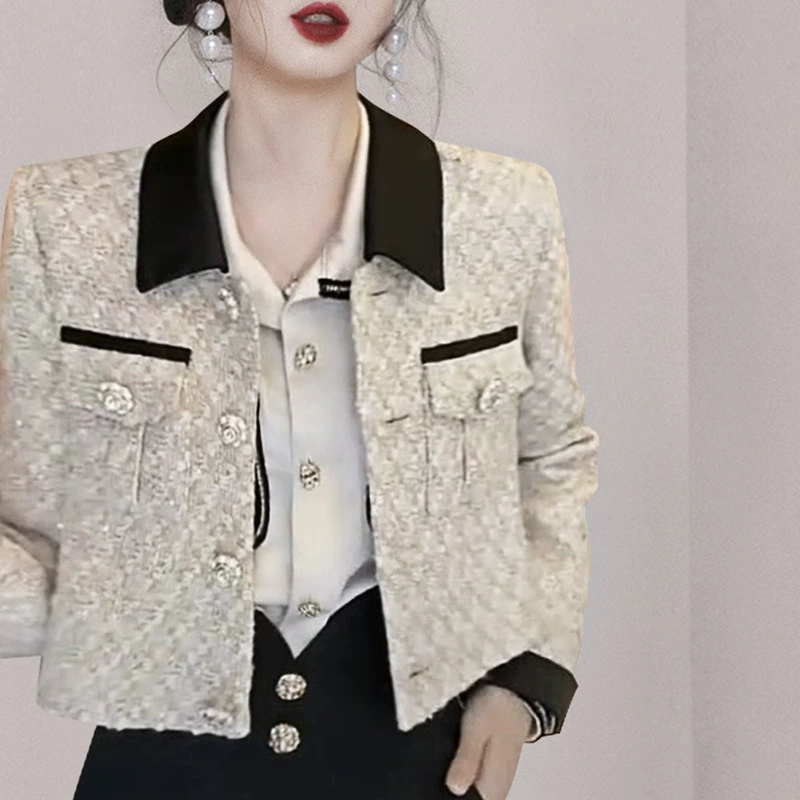 Короткая рубашка с длинным рукавом, для импорта, корейский стиль, в стиле Chanel