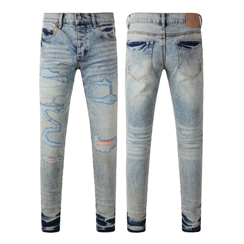 Foreign Trade Cross-Border European and American Trendy Streetwear Purple Jeans Fashion Slim-Fit Ripped Distressed Jeans