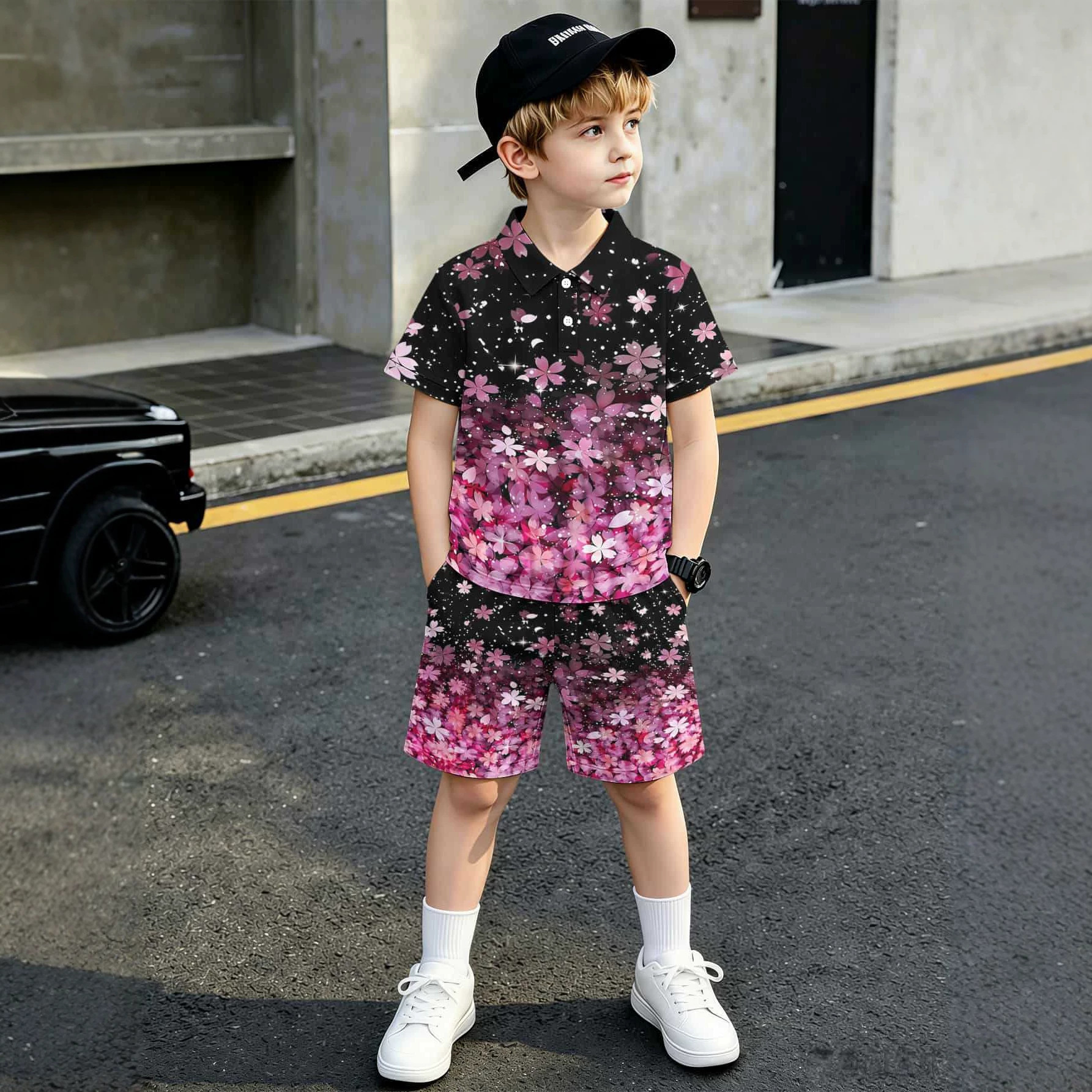 3D Printed Design Polo Shirt, Wholesale, New Product Hot Sale, Boys' T-Shirt And Shorts_voghion.com