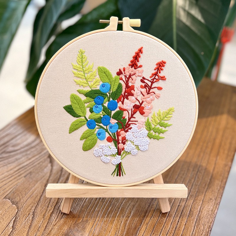 Lu bordado hecho a mano paquete de material de bricolaje decoración de la sala de estar colgando pintura transfronteriza descripción inglés flores brillantes y plantas traje image 18