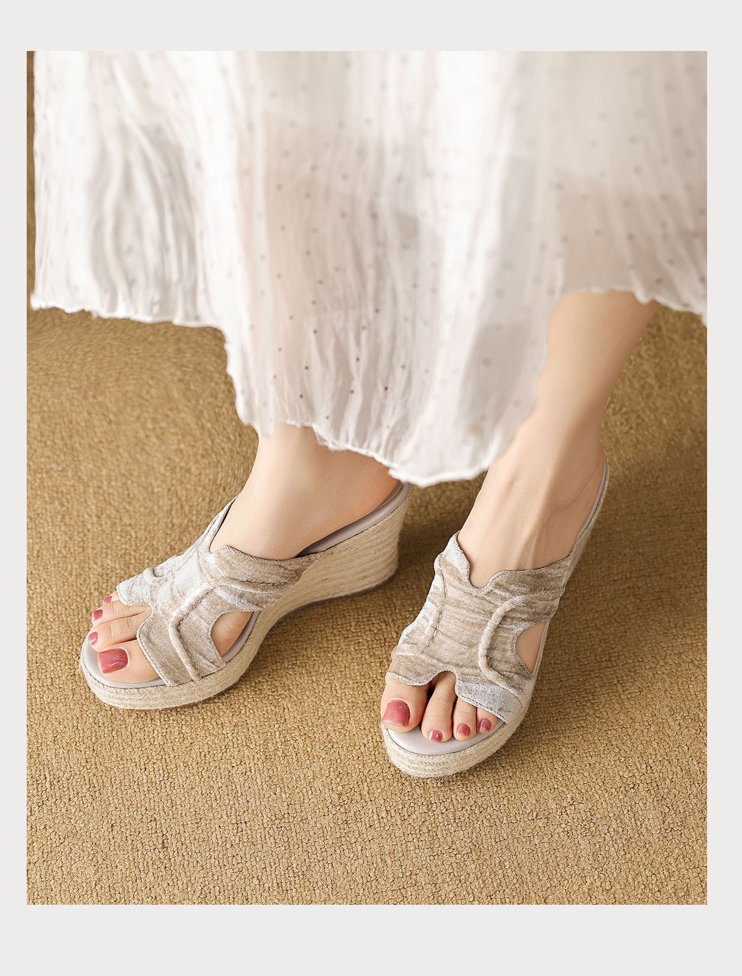 Sandal cao gót nữ đế xuồng phong cách Bohemian, quai ngang đan mây, gót 9 cm — màu đen, màu mơ chi tiết 19