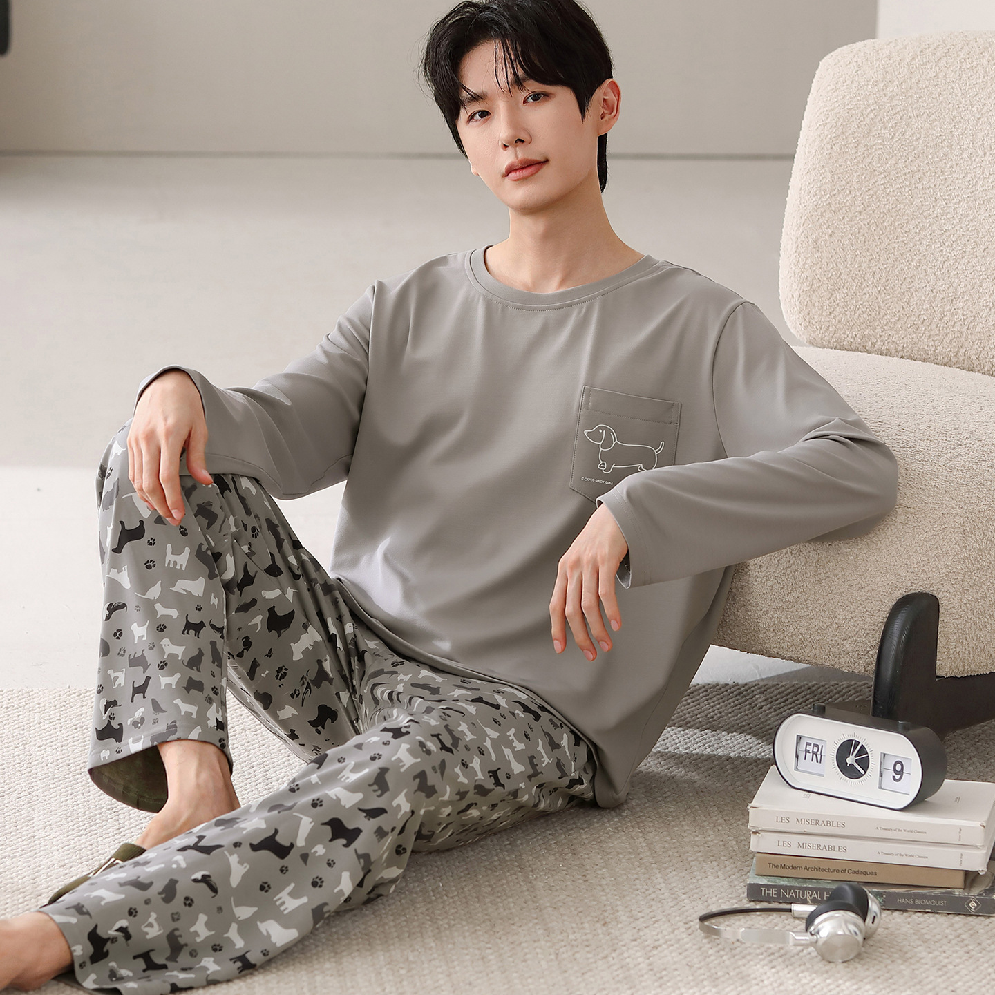 Conjunto de Pijama de Algodón para Hombre, Transpirable, para Uso en Casa y Exterior