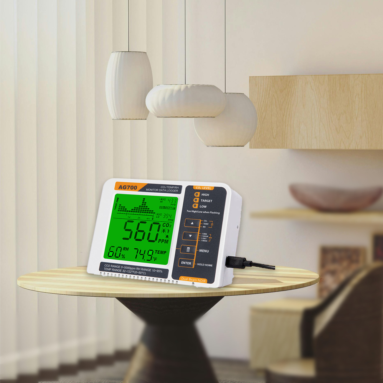 桌面式二氧化碳检测仪CO2报警器温湿度检测仪NDIR双通道自校准