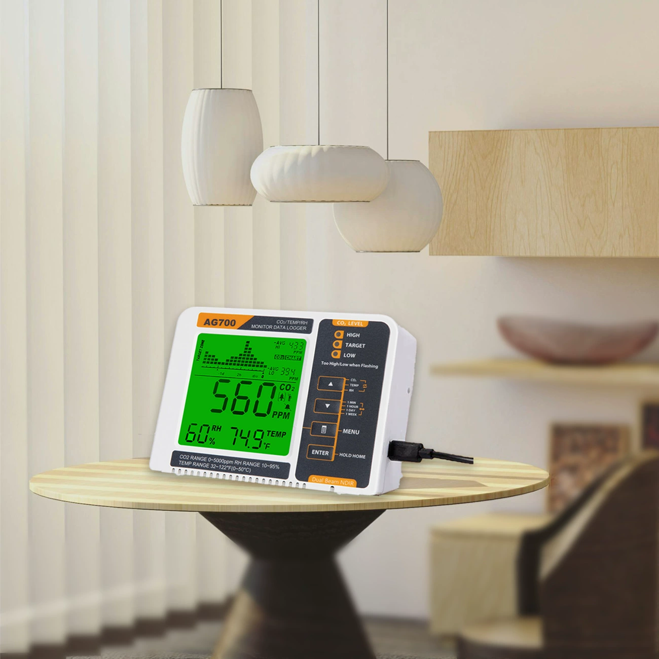 Настольный детектор углекислого газа, сигнализация CO2, детектор температуры и влажности, двухканальная самокалибровка NDIR