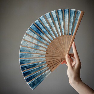 New Deep Sea Folding Fan National Style Handmade Fan Folding Fan Women's Hanfu Cheongsam Dance Fan Antique Gift for Men