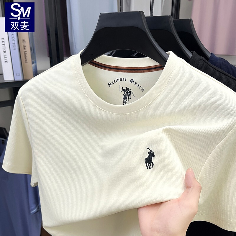 Summer high-end long-staple cotton finely embroidered men's short-sleeve T-shirt, casual versatile loose-fit T-shirt with pony logo Summer high-end long-staple cotton finely embroidered men's short-sleeve T-shirt, casual versatile loose-fit T-shirt with pony logo