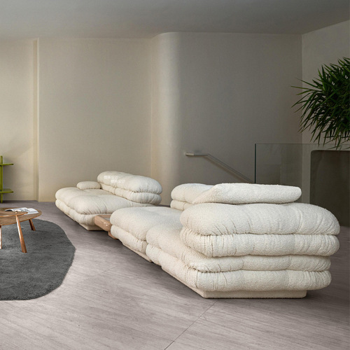 Italian Minimalist Modular Desert Modern Light Single Lamb Wool Sofa, Nordic Wabi-Sabi Style, Ancient Homestay Sofa