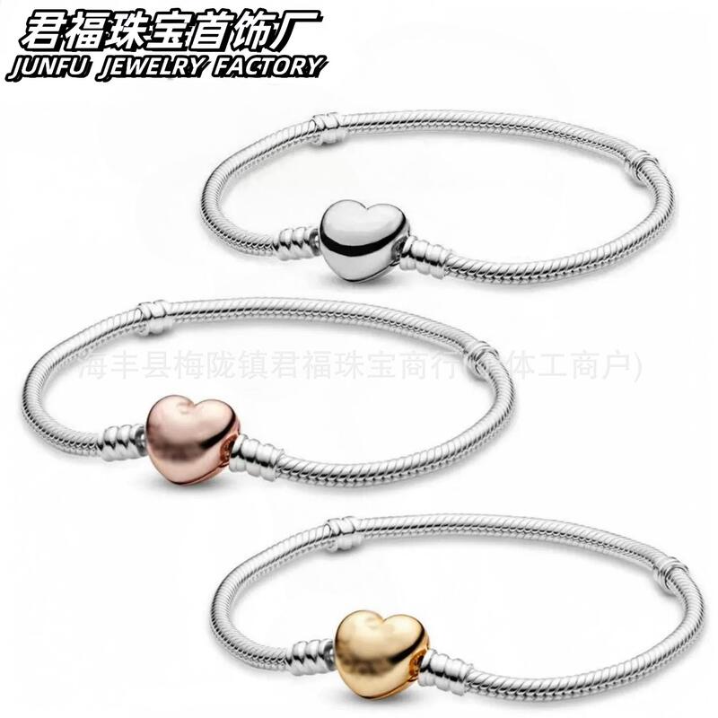 Panjiasan Beads White Copper Chain Silver Plated Bracelet Love Bracelet Snake Bone Chain Simple Basic Factory Outlet