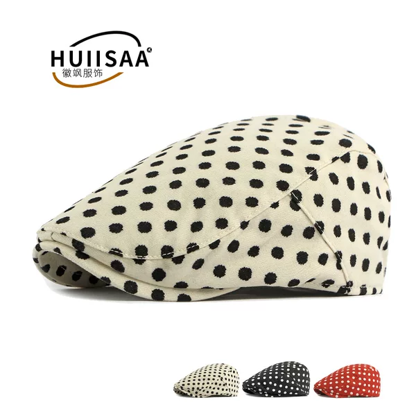 Japanese-Style Retro Polka Dot Forward Cap for Women, Reversible Knitted Beret, Versatile Age-Reducing Baseball Cap, Trendy