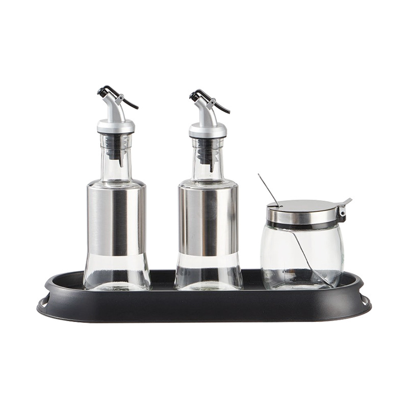 Precio de fábrica suministros de cocina condimento tarro condimento botella caja de almacenamiento combinación condimento botella traje vidrio condimento botella sal tarro