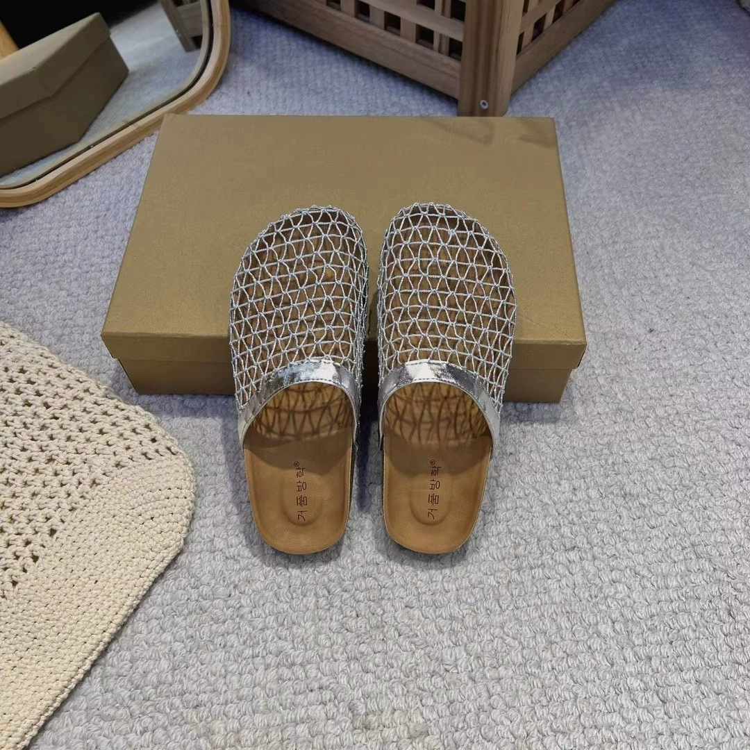 Женские летние шлепанцы с открытым носком, французский стиль, 2025, новые дышащие босоножки в сетку, пляжные сандалии в стиле курортного отдыха