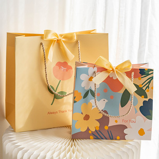 Senyu Leaf Fresh Holiday Gift Bag Thickened Paper Bag Clothes Accompanying Gift Bag Bow Gift Bag