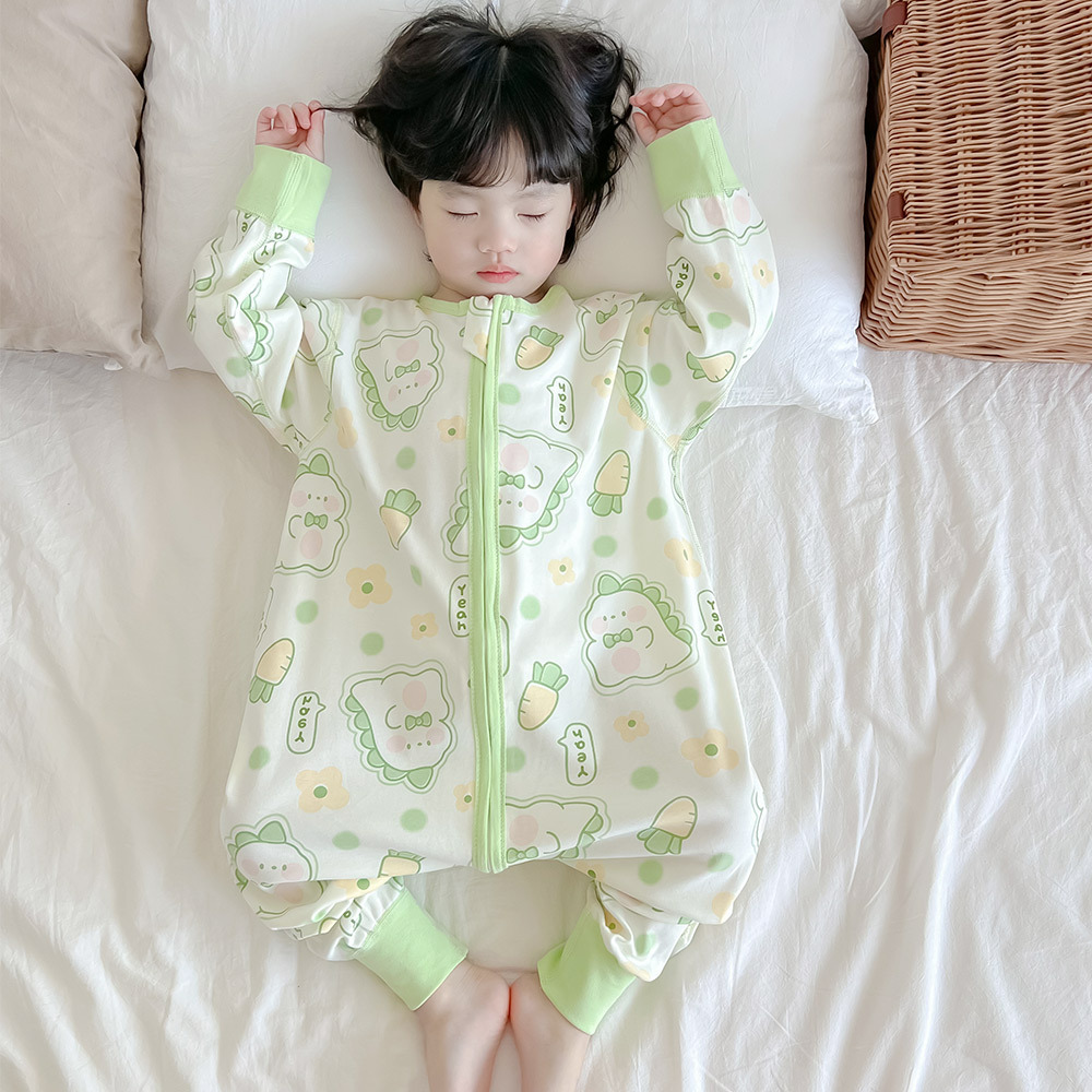 Children's Sleeping Bag for Small and Medium-Sized Kidsren, Autumn and Winter German Velvet Warm Zipper Long-Sleeved Pajamas, Baby's New One-Piece Home Clothes, Trendy