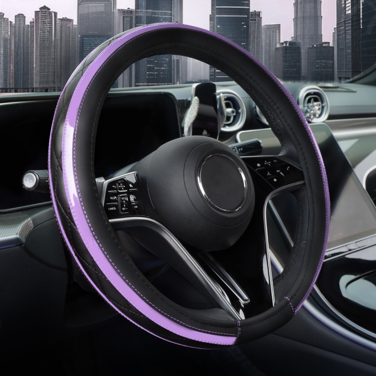 New Car Steering Wheel Cover, Leather Quilted Embroidery Stitching, Universal for All Seasons, Cross-Border Hot-Selling Interior Steering Wheel Protective Cover