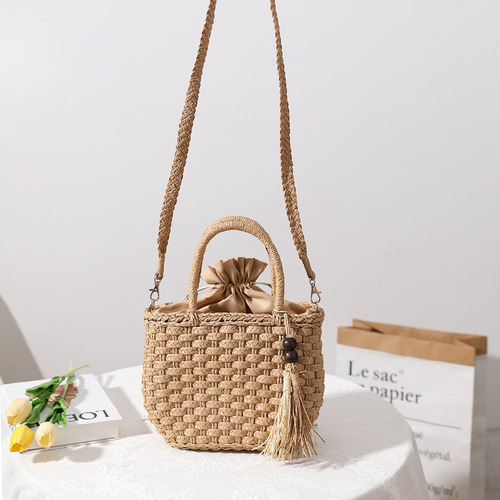 Hand-woven straw bucket bag for women,  new cute forest-style handmade shoulder and crossbody woven bag