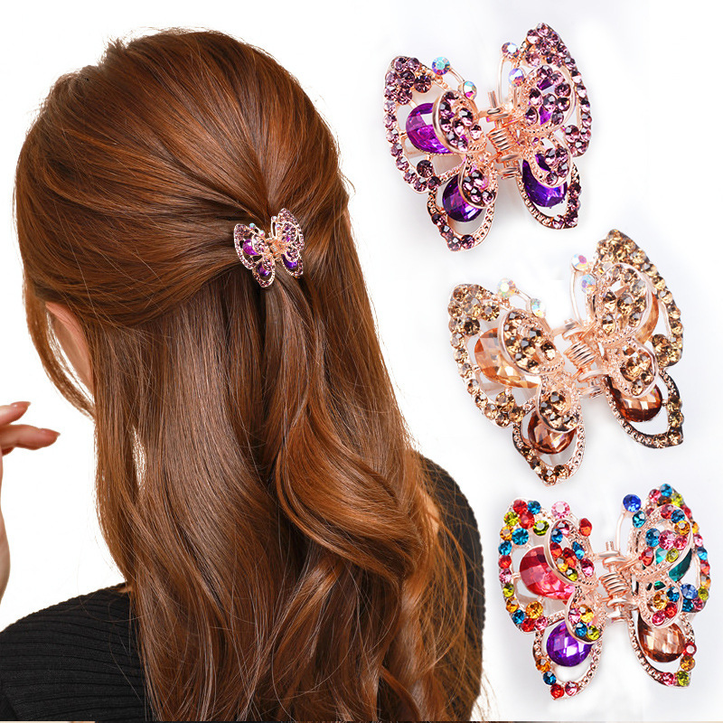 New Medium Grab Hairpin Alloy Clip Rhinestone Hair Grab Butterfly Hairpin Korean Hair Accessories Bangs Clip Small Clip