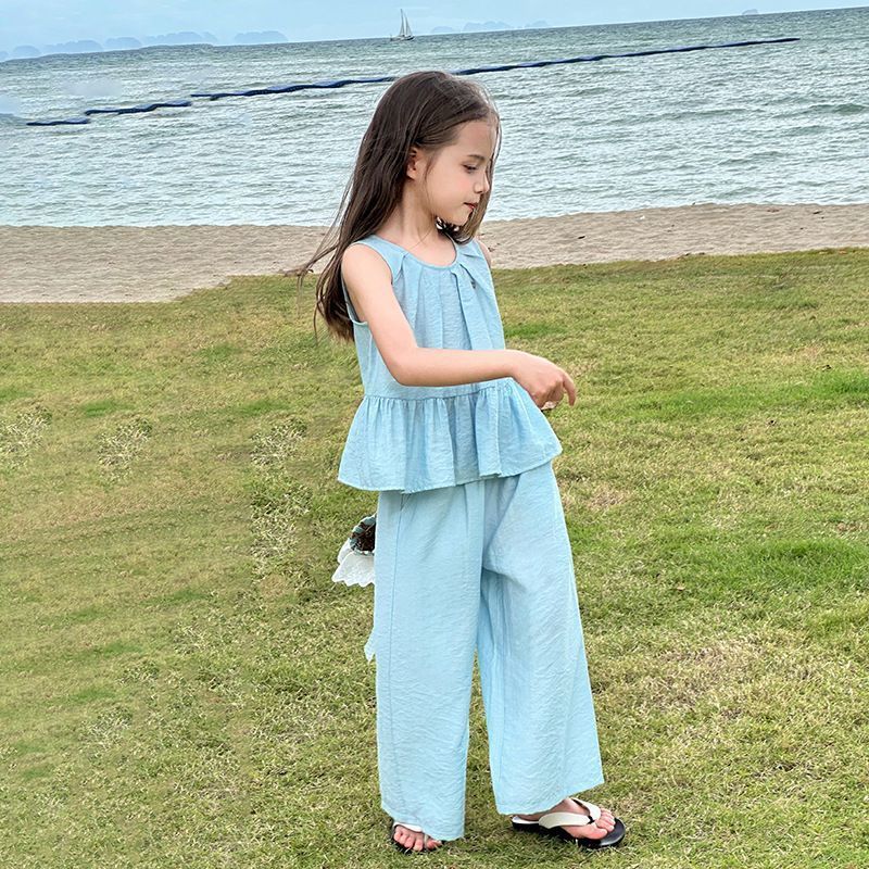 2025新款洋气女童无袖套装夏季中大儿童宝宝两件套荷叶边时尚穿搭|undefined