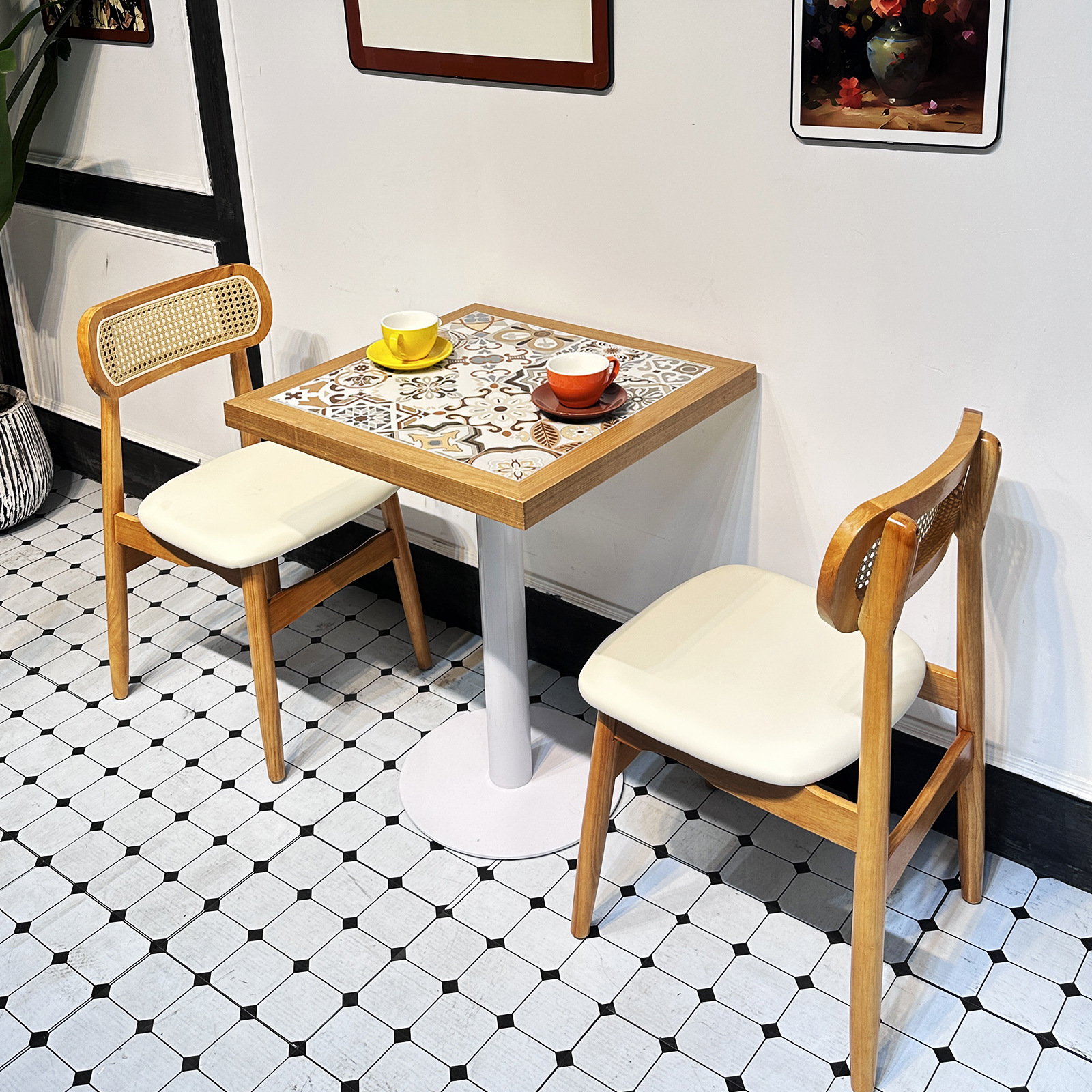 Restaurante occidental retro mesa y silla de caña combinación temática del sudeste asiático restaurante de té restaurante de catering combinación de mesa y silla comercial image 4