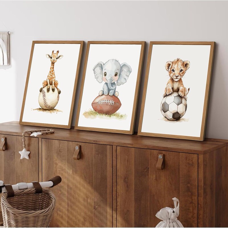 Sports Nursery Wall Art Baby Boy Room Canvas Picture Safari Animals Wall Decor
