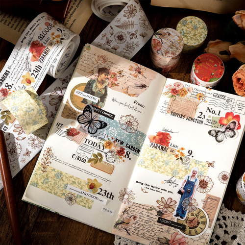 Momo Retro Floral Watercolor Washi Tape Flower Wonderland Series 8 DIY Decoration Material Stickers for Handheld Accounts